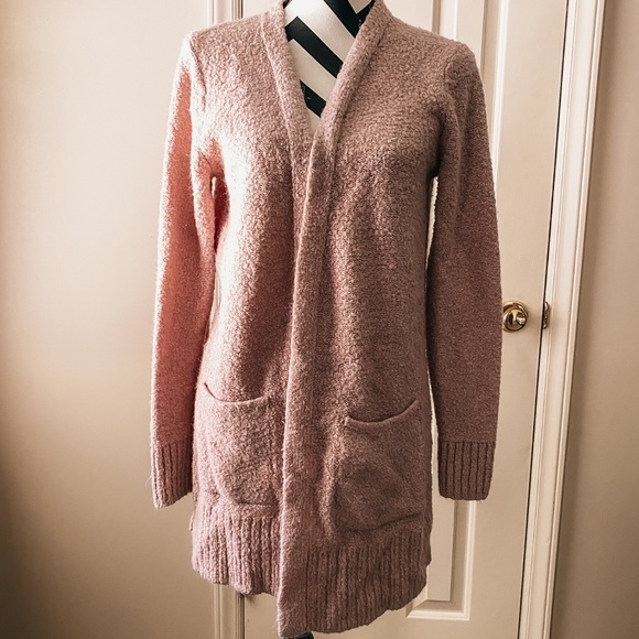 Old Navy Pink/Mauve Open Front Long Cardigan Sweater With Pockets - Picture 3 of 6